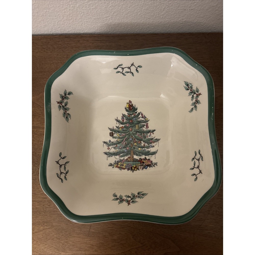 SPODE CHRISTMAS TREE SQUARE SERVING BOWL England S3324M Vintage 9.25"